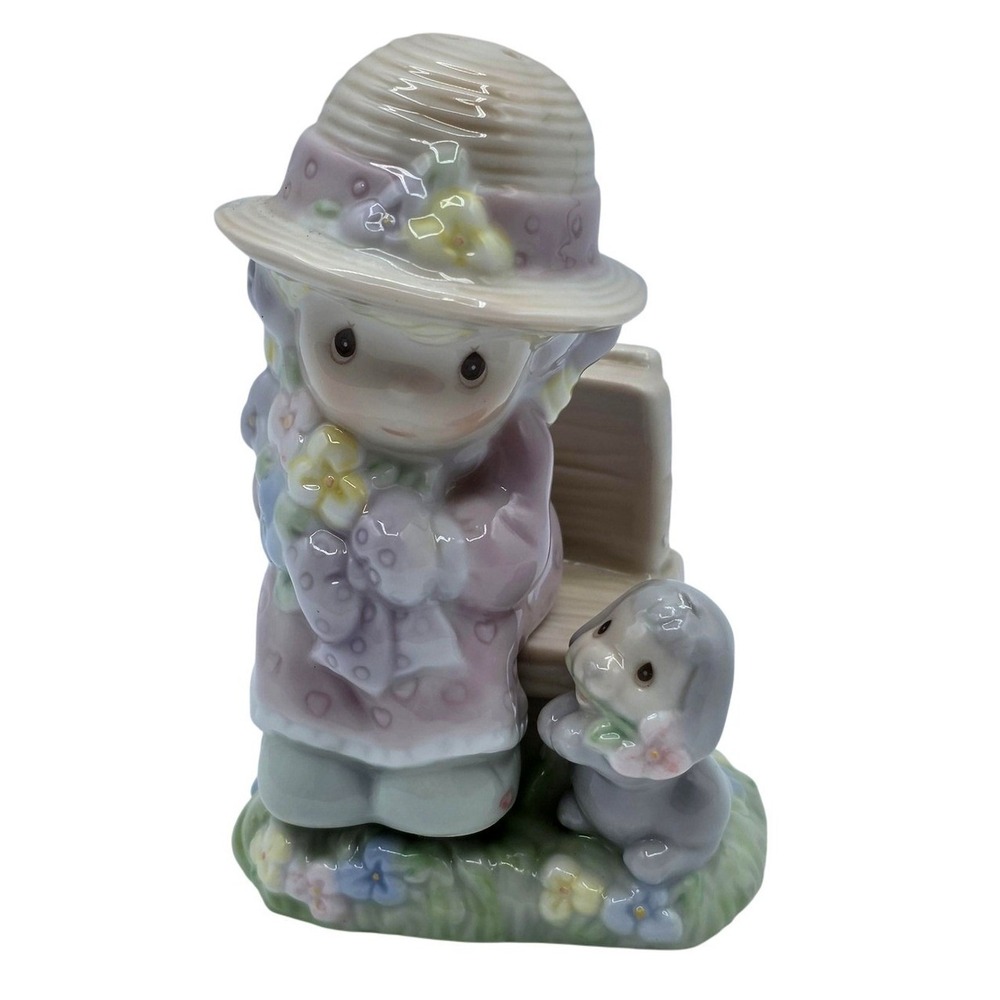 Precious Moments Salt Pepper Shakers 1997 Enescoโ Girl Dog Seasoned With A Smile